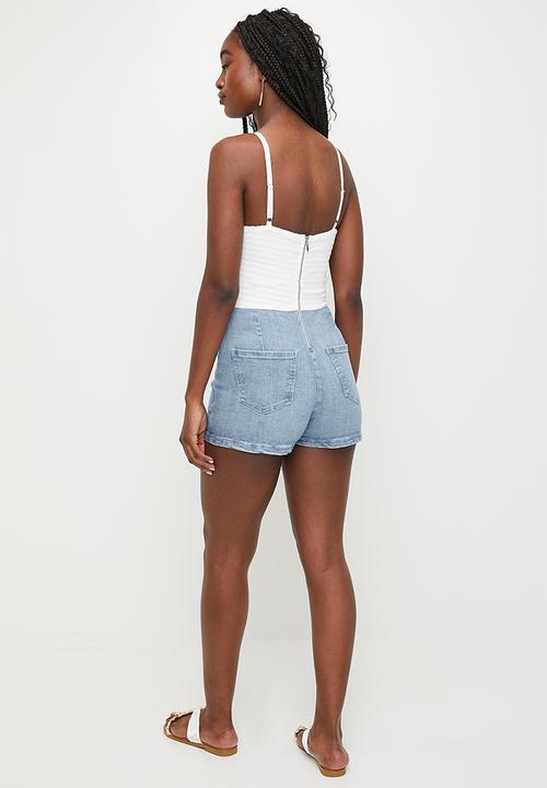 SISSY BOY - Crochet And Denim Playsuit - Light Vintage