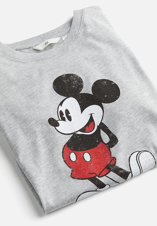 H&M - T-shirt with a motif - light grey marl & mickey mouse