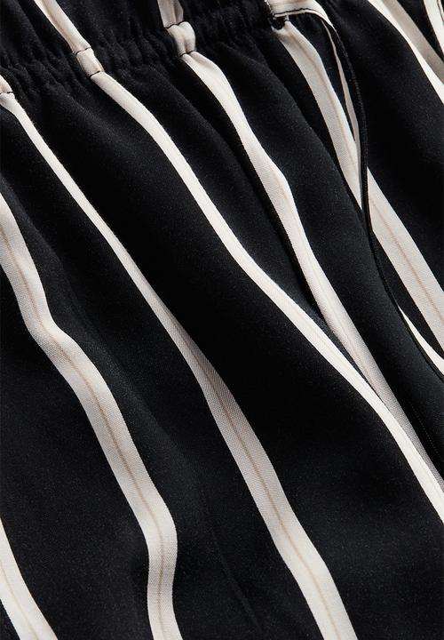 H&M - Wide pull-on trousers - black striped 