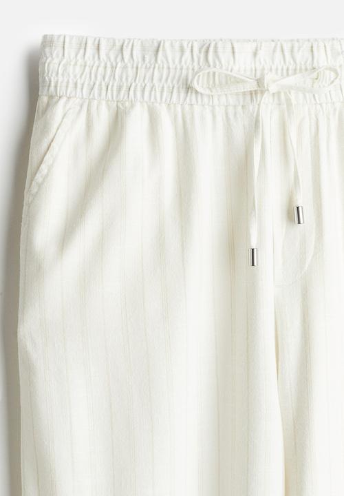 H&M - Wide pull-on trousers - cream pinstriped