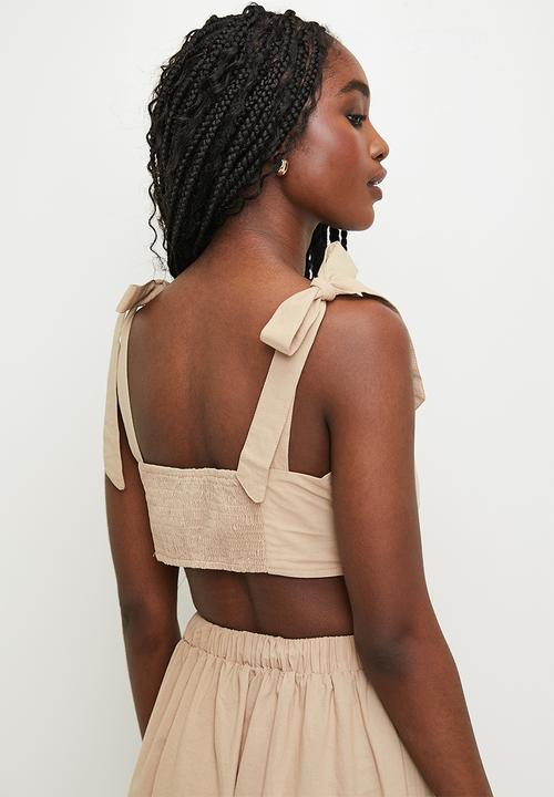 MILLA - Tie detail fit & flare with embroidery - natural
