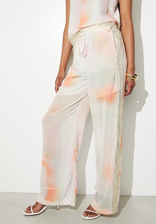 VELVET - Co-ord sequin side stripe wide leg - soft focus window check
