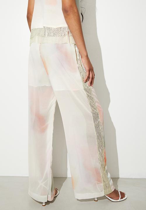 VELVET - Co-ord sequin side stripe wide leg - soft focus window check