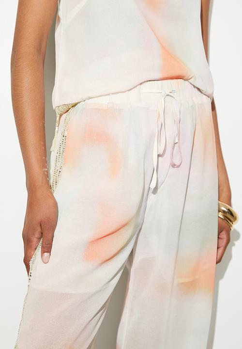 VELVET - Co-ord sequin side stripe wide leg - soft focus window check