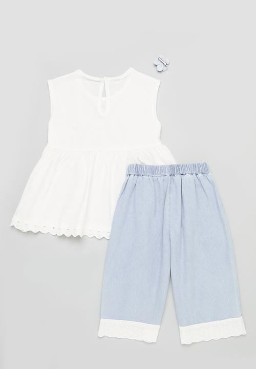 Pop Candy - Top and bottom set-blue & white