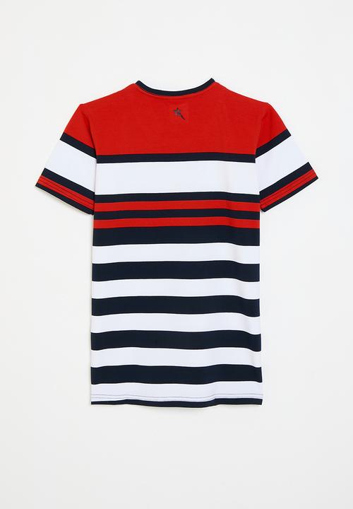 SOVIET - Boys v-neck y/dye stripe - monza red