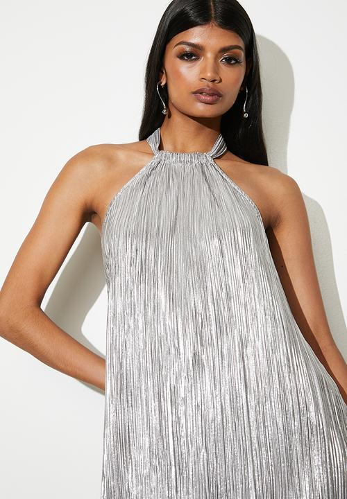 VELVET - Plisse halter mini dress - dull grey
