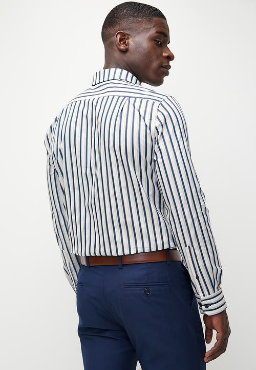 POLO - Luka Long Sleeve Double Stripe Shirt - White & Navy 