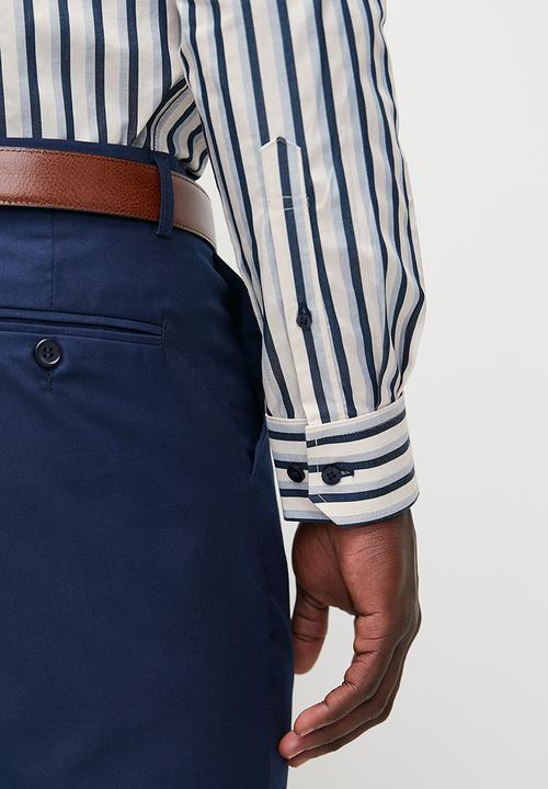 POLO - Luka Long Sleeve Double Stripe Shirt - White & Navy 
