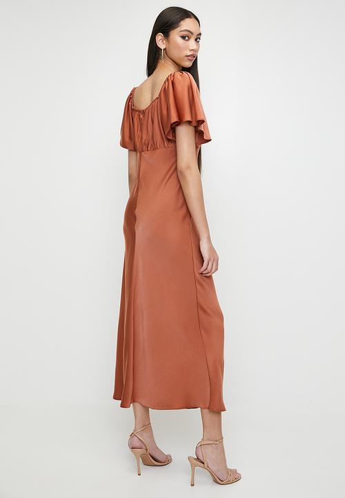 MILLA - Flutter sleeve slip midi dress - sunburn