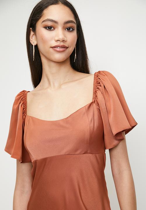 MILLA - Flutter sleeve slip midi dress - sunburn