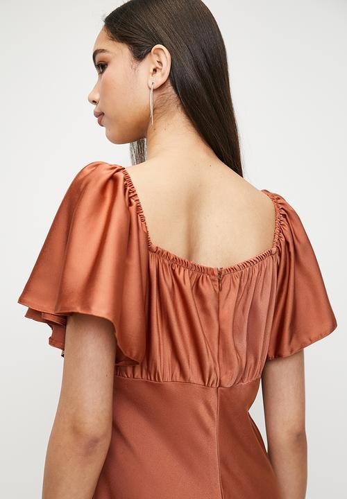 MILLA - Flutter sleeve slip midi dress - sunburn