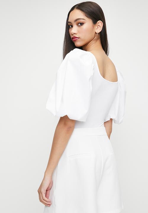 MILLA - Square neck combo puff sleeve bodysuit - white