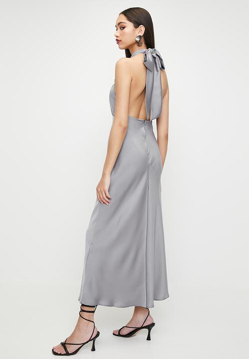 MILLA - Cross over Halter Midi Dress - grey