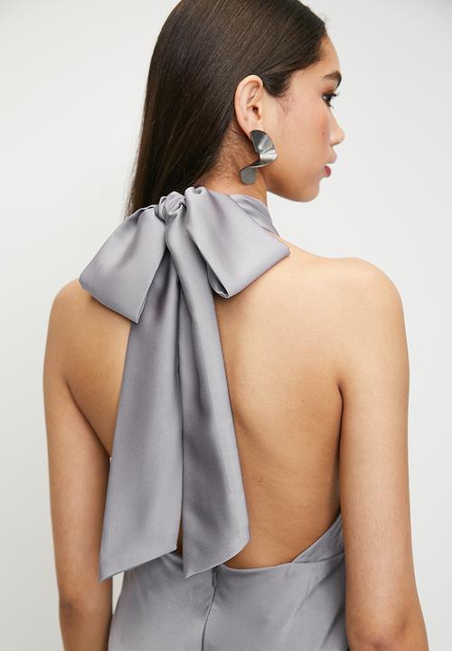MILLA - Cross over Halter Midi Dress - grey