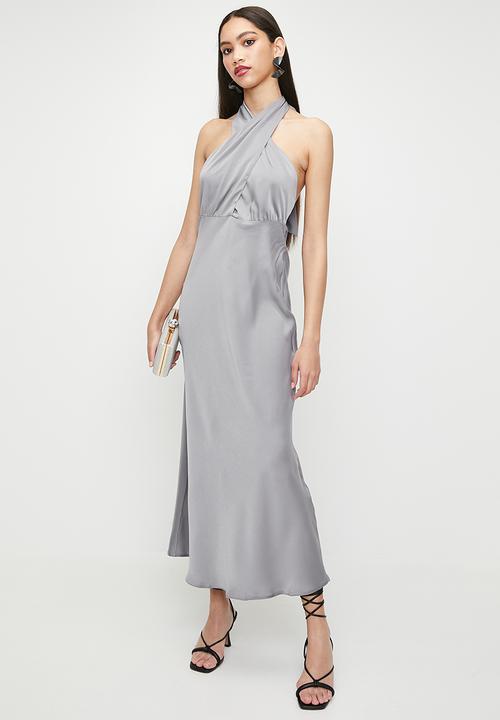 MILLA - Cross over Halter Midi Dress - grey