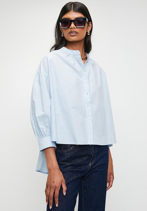 Superbalist - Bubble sleeve mandarin shirt - blue