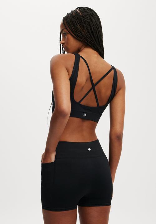 Cotton On - Seamless Plunge Strappy Black Crop-Black