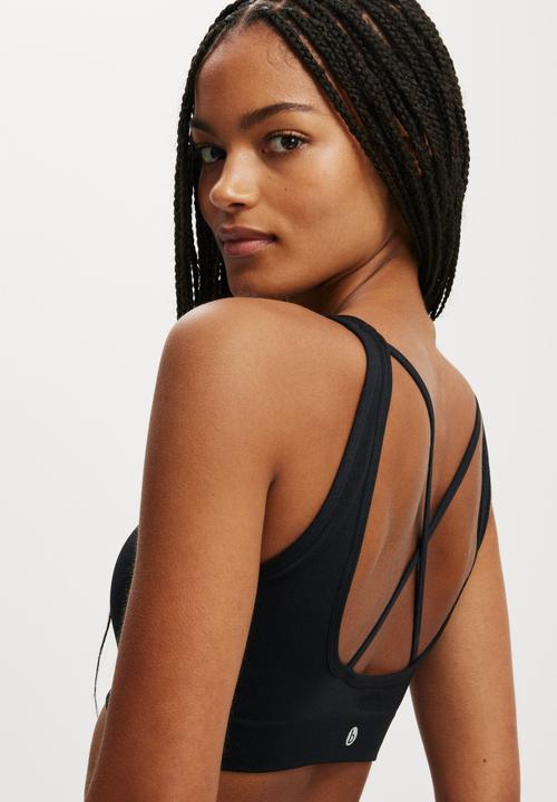 Cotton On - Seamless Plunge Strappy Black Crop-Black