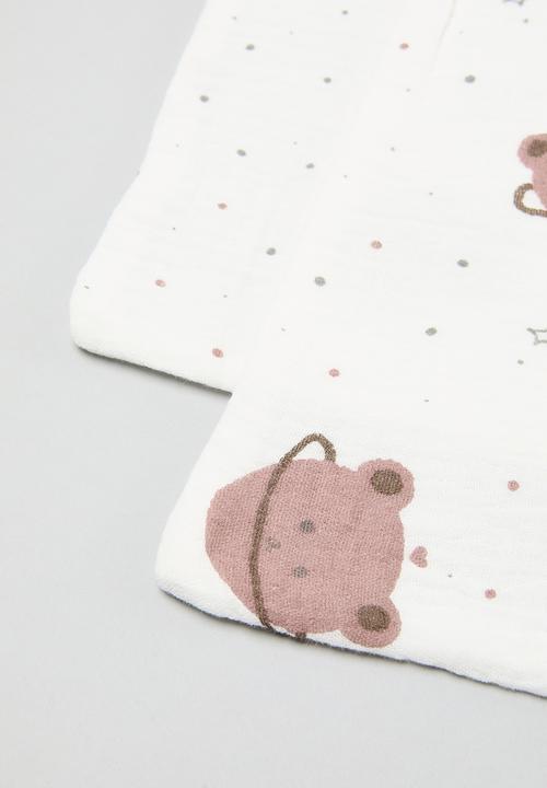 Pop Candy - 2 Pack printed face towel - ecru & brown