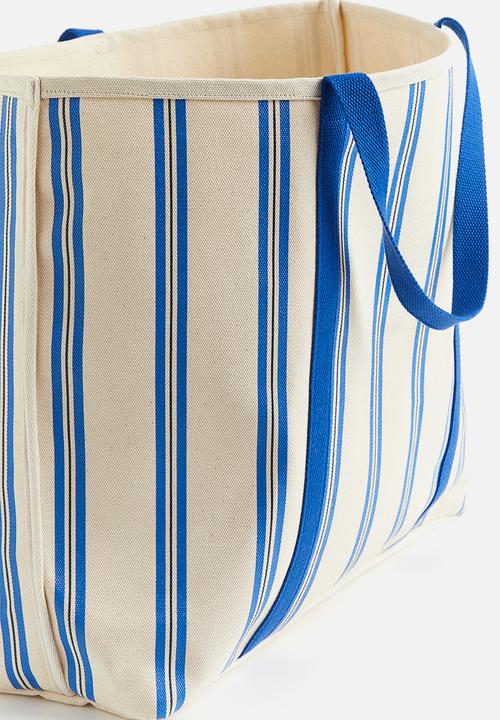 H&M - Cotton canvas beach bag - blue striped