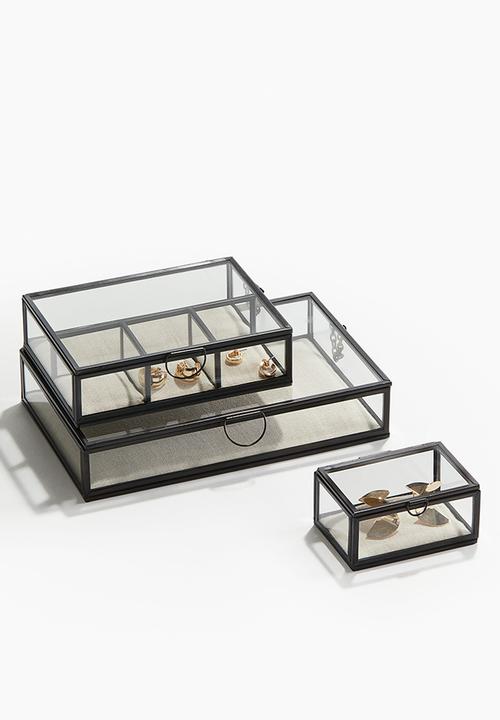 H&M - Small glass storage box - dark grey clear glass