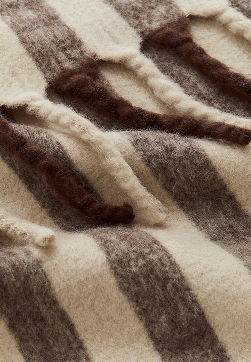 H&M - Patterned wool-blend blanket - Light beige Striped