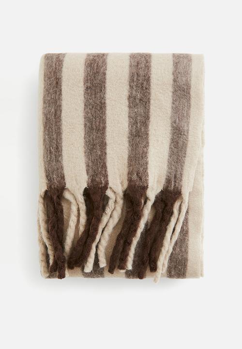 H&M - Patterned wool-blend blanket - Light beige Striped