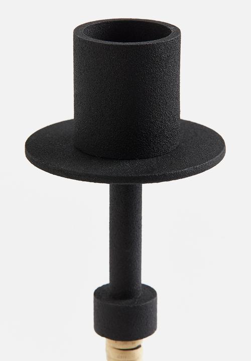 H&M - Metal and rattan candlestick - black beige