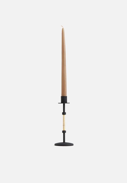 H&M - Metal and rattan candlestick - black beige