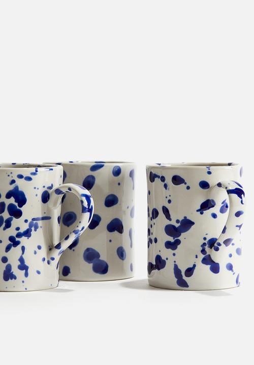 H&M - Speckled-glaze stoneware mug - natural white & dark blue 