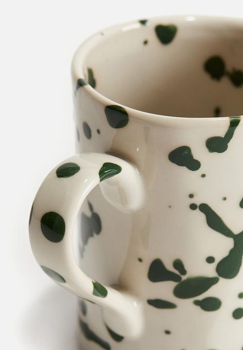 H&M - Speckled-glaze stoneware mug - natural white & dark green