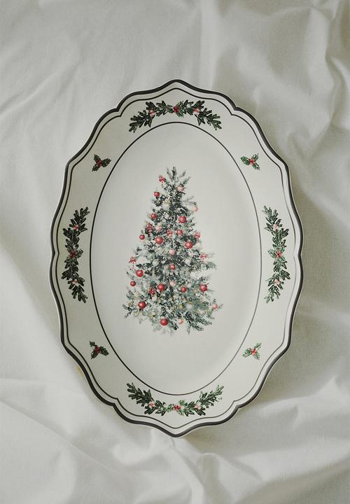 H&M - Large porcelain serving plate - Green Christmas tree