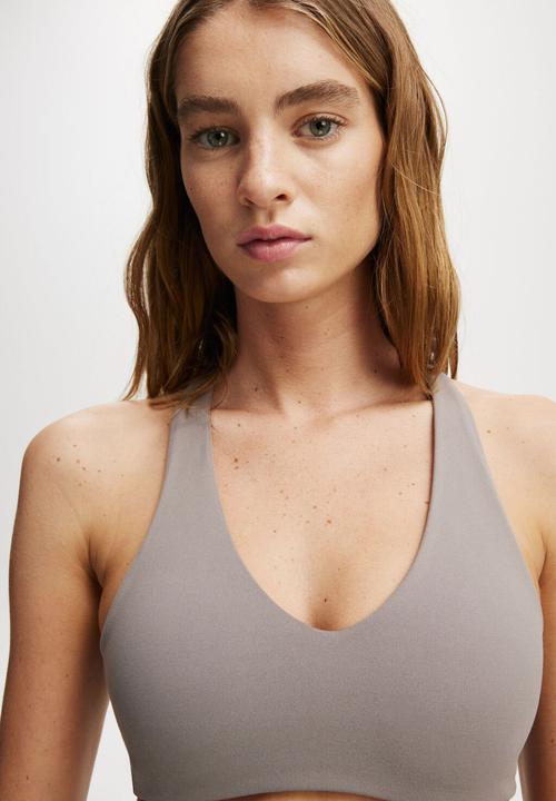 Cotton On - Ultra Soft Plunge Racer Crop-Desert Grey