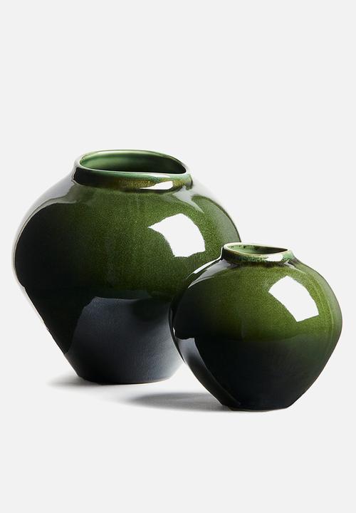 H&M - Large irregular stoneware vase - dark green
