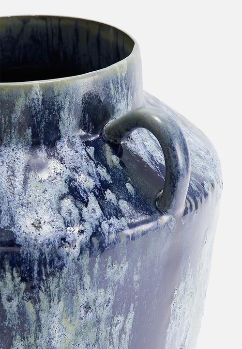 H&M - Large reactive-glaze vase - navy blue patterned