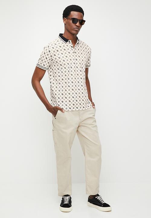 GUESS - Short sleeve olympic pique peony polo - black & neutral 