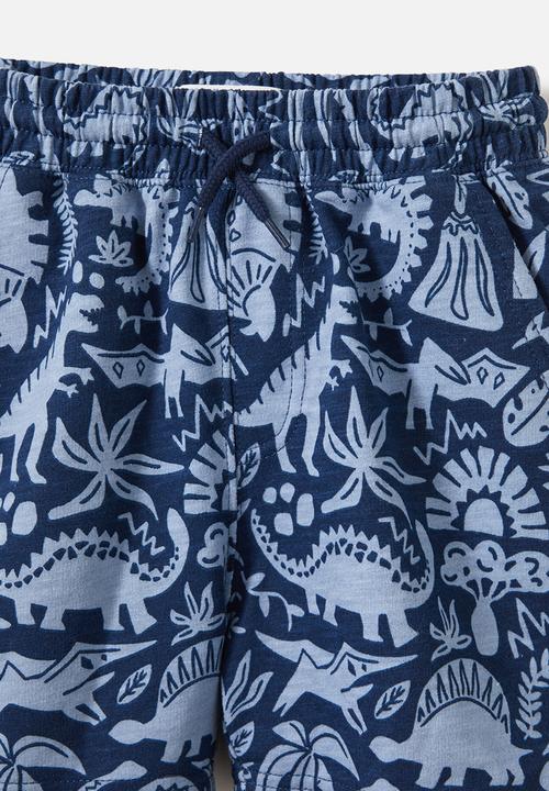 Cotton On - Henry slouch short - in the navy/dusk blue/reverse dino yardage