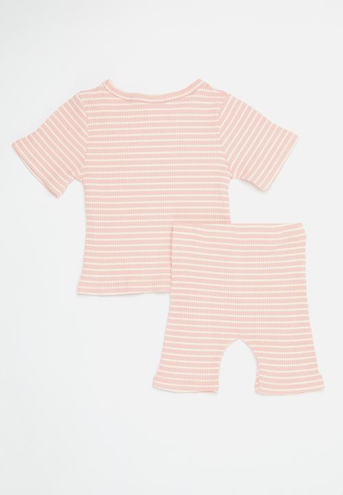 Pop Candy - Striped top & legging set-dusty pink & white