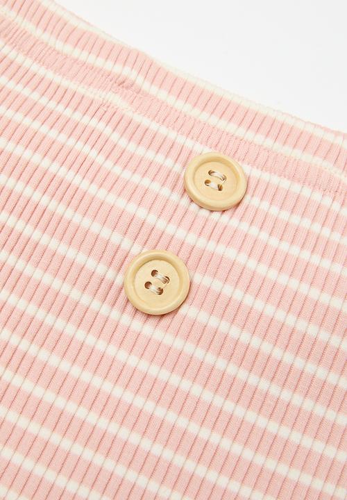 Pop Candy - Striped top & legging set-dusty pink & white
