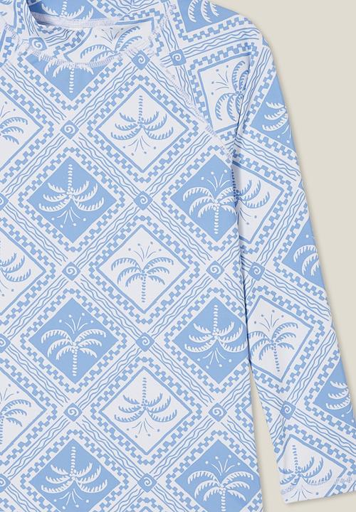 Cotton On - Flynn long sleeve raglan rash vest - dusk blue/tile palm