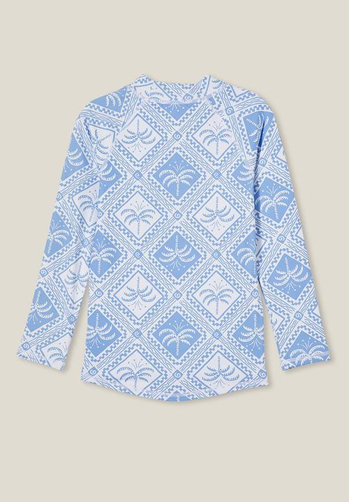 Cotton On - Flynn long sleeve raglan rash vest - dusk blue/tile palm