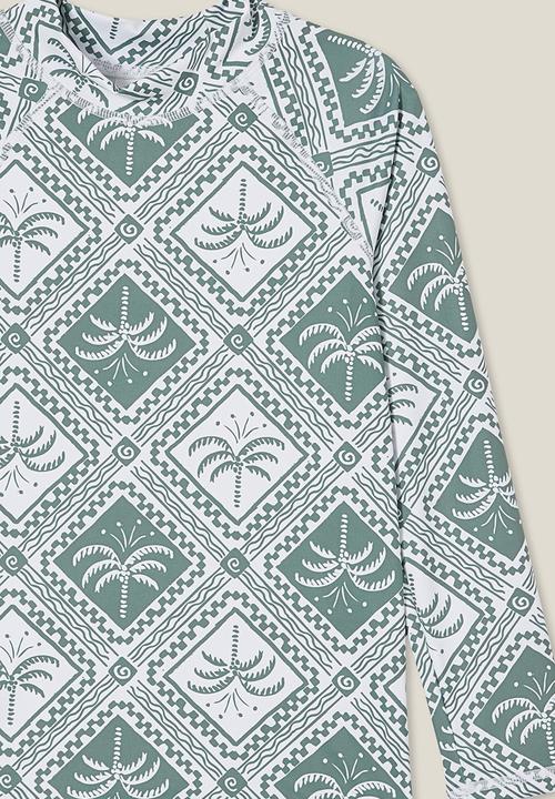 Cotton On - Flynn long sleeve raglan rash vest - swag green/tile palm