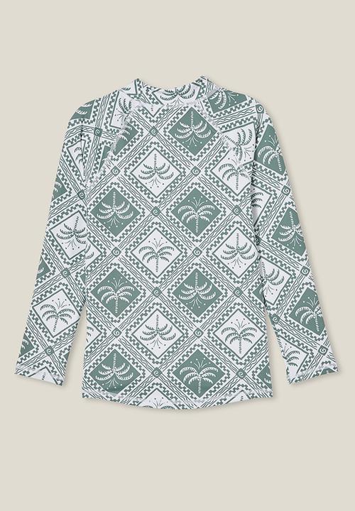 Cotton On - Flynn long sleeve raglan rash vest - swag green/tile palm