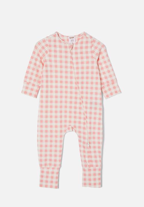 Cotton On - The long sleeve zip romper - coral dreams/gingham