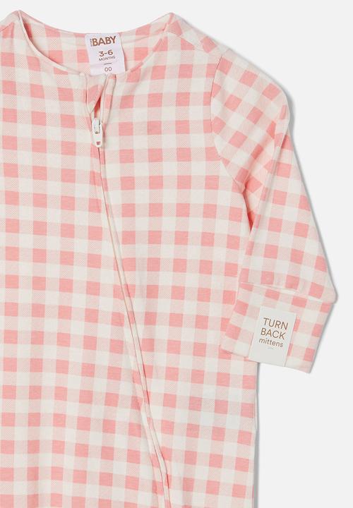 Cotton On - The long sleeve zip romper - coral dreams/gingham