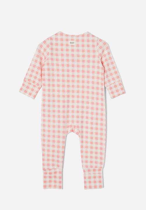 Cotton On - The long sleeve zip romper - coral dreams/gingham