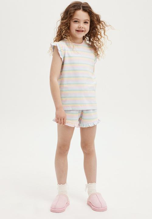 Cotton On - Stacey short sleeve flutter pyjama set - multi/rainbow stripe