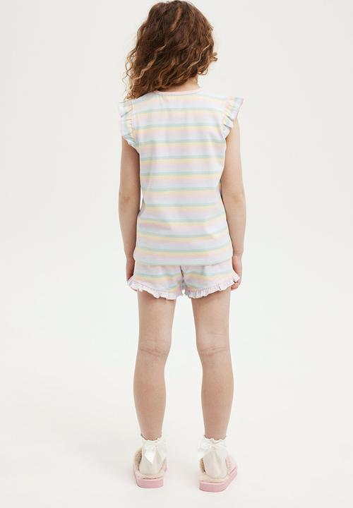 Cotton On - Stacey short sleeve flutter pyjama set - multi/rainbow stripe