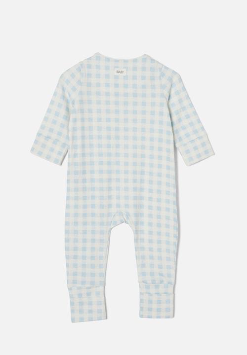 Cotton On - The long sleeve zip romper - frosty blue/gingham